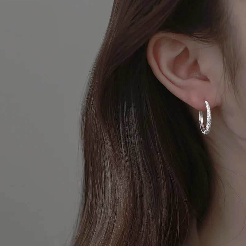 925 Silver Needle Piercing Circle Charm Hoop Earring For Women Girls Party Wedding Jewelry eh1089
