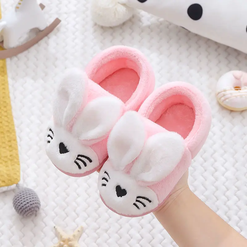 Rabbit Cotton Children Slippers Autumn Winter Non-Slip Warm Fluffy Slippers Kids Home Indoor Furry Shoes Casual Boys Girls Shoes