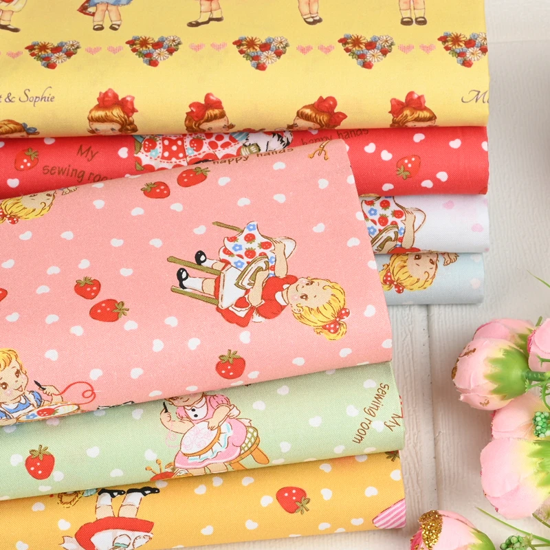 Hot Selling Cartoon Girls Print Quilting Cotton Fabric Per Half Yard,Sew Children Dress Clothes Bedding Poplin Fabric By Yard