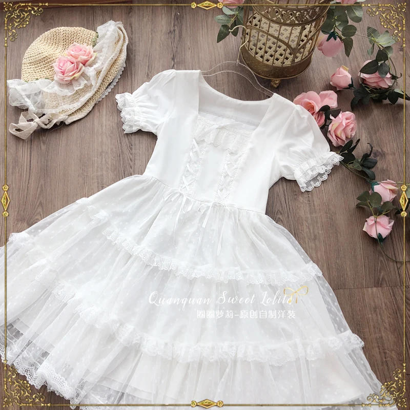 

Lolita soft sister princess mesh lace fashion dress high waist princess victorian dress kawaii girl gothic lolita cos loli