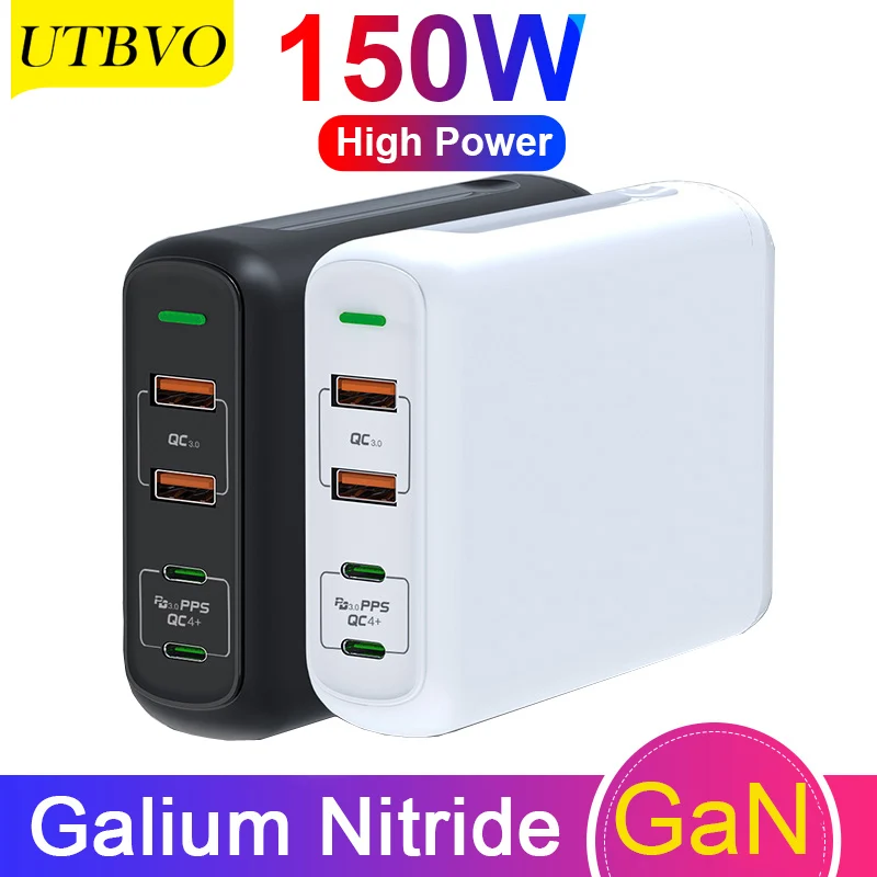 UTBVO 150W GaN USB-C Power Adapter 100W PD3.0 QC 4.0 3.0 Charger For MacBook Pro/Air iPhone iPad Pro Samsung S20 Note 10 Xiaomi