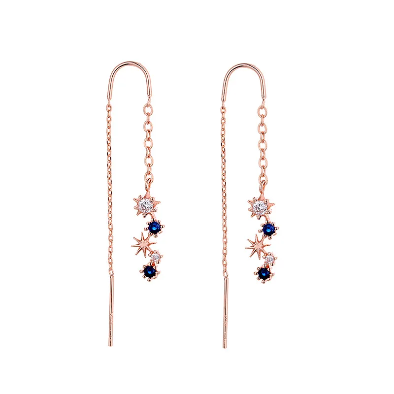 CIAXY Asymmetrical Blue Starry Star Drop Earrings Female Dazzling Micro-inlaid Zircon U-shaped Earring Fashion Jewelry
