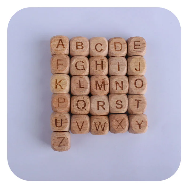 10pcs 12mm Natural Wooden alphabet Beads Square English Letter  Spacer Beads For Jewelry DIY Accessories Making