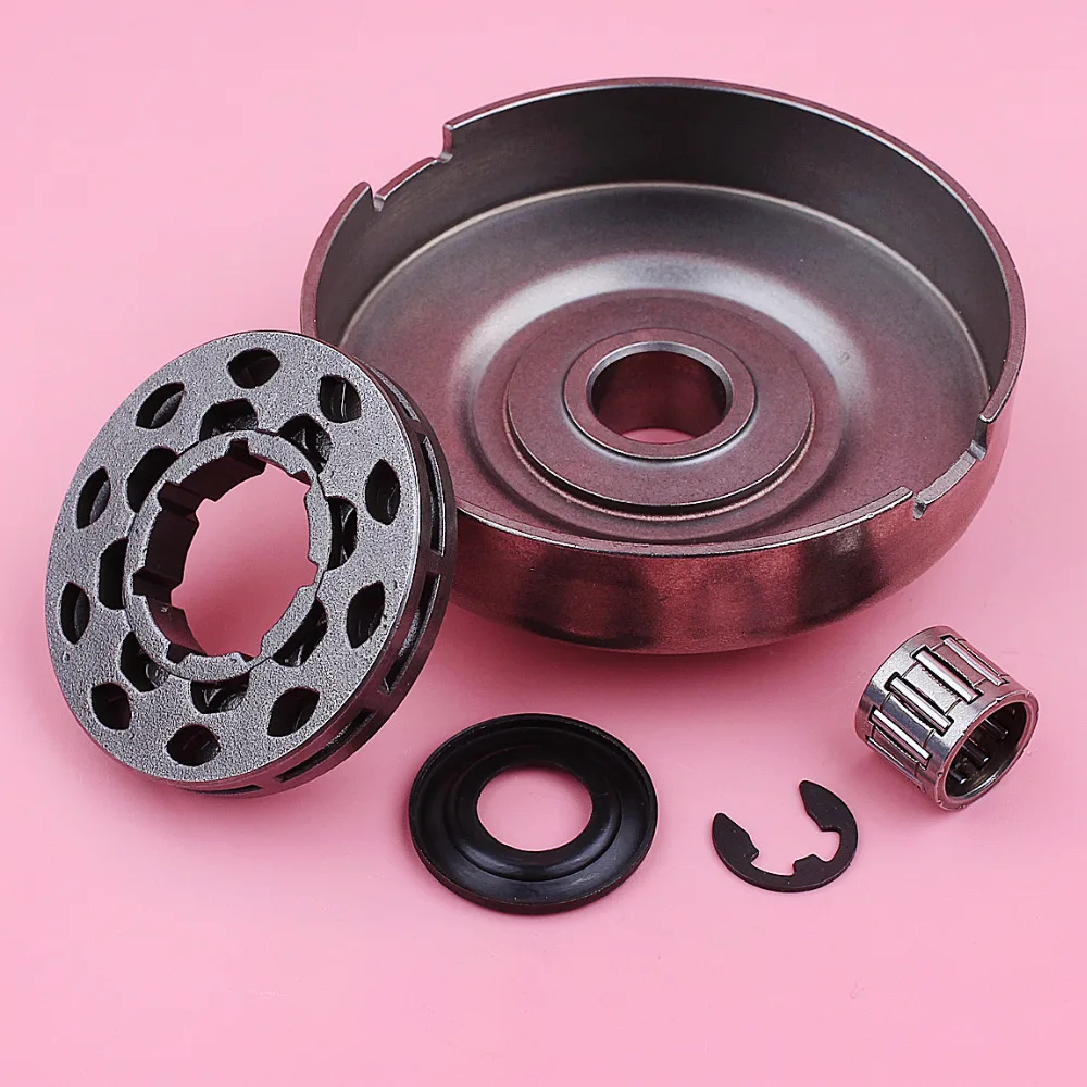 Tamburo frizione 3/8 cerchio pignone 10 denti per Husqvarna 362 365 371 372 rondella E-clip cuscinetto ad aghi motosega parte di ricambio
