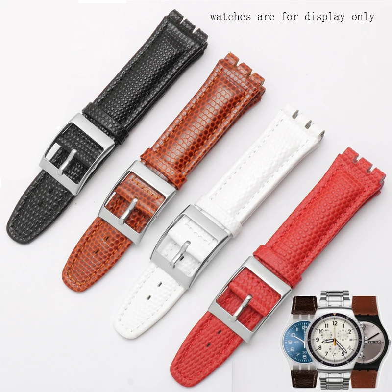 YOPO Genuine Leather watchbands 17mm 19mm black red white brown wristband  for swatch men's and women's watch chain Gift tool