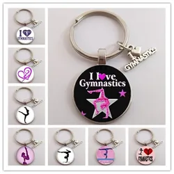 New fashion I love gymnastics keychain ladies men's accessories charm glass keychain ring jewelry