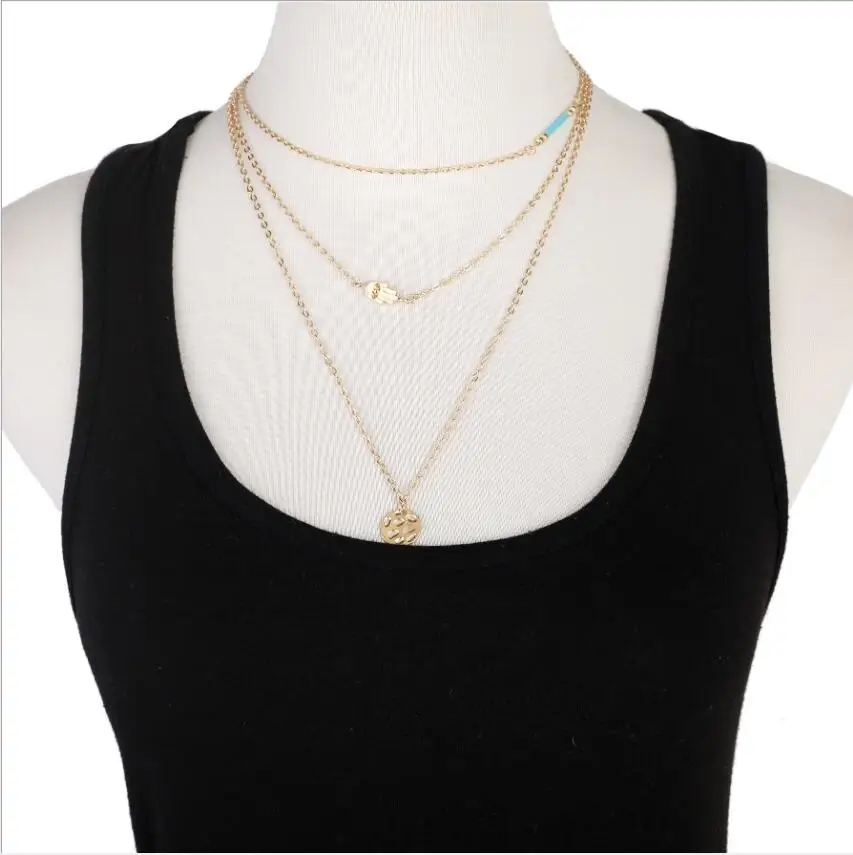 بوهو نمط موضة جديدة مزاجه هندسية البرية مبالغ فيها جولة سحر النخيل متعدد الطبقات قلادة S1949 #4