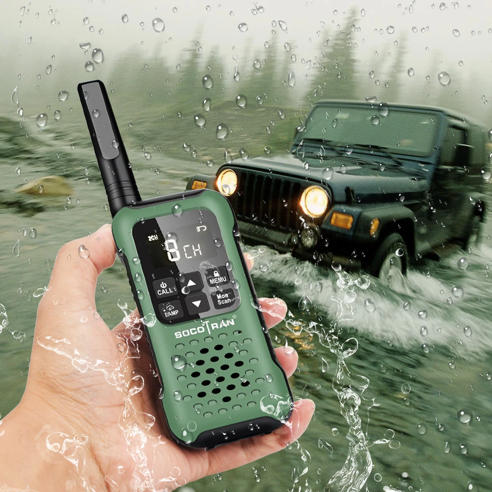 2PCS SocoTran T90 IP67 Waterproof Handheld Walkie Talkies PMR446 16CH Two Way Radio Transceiver Amateur Ham radio LED Light VOX