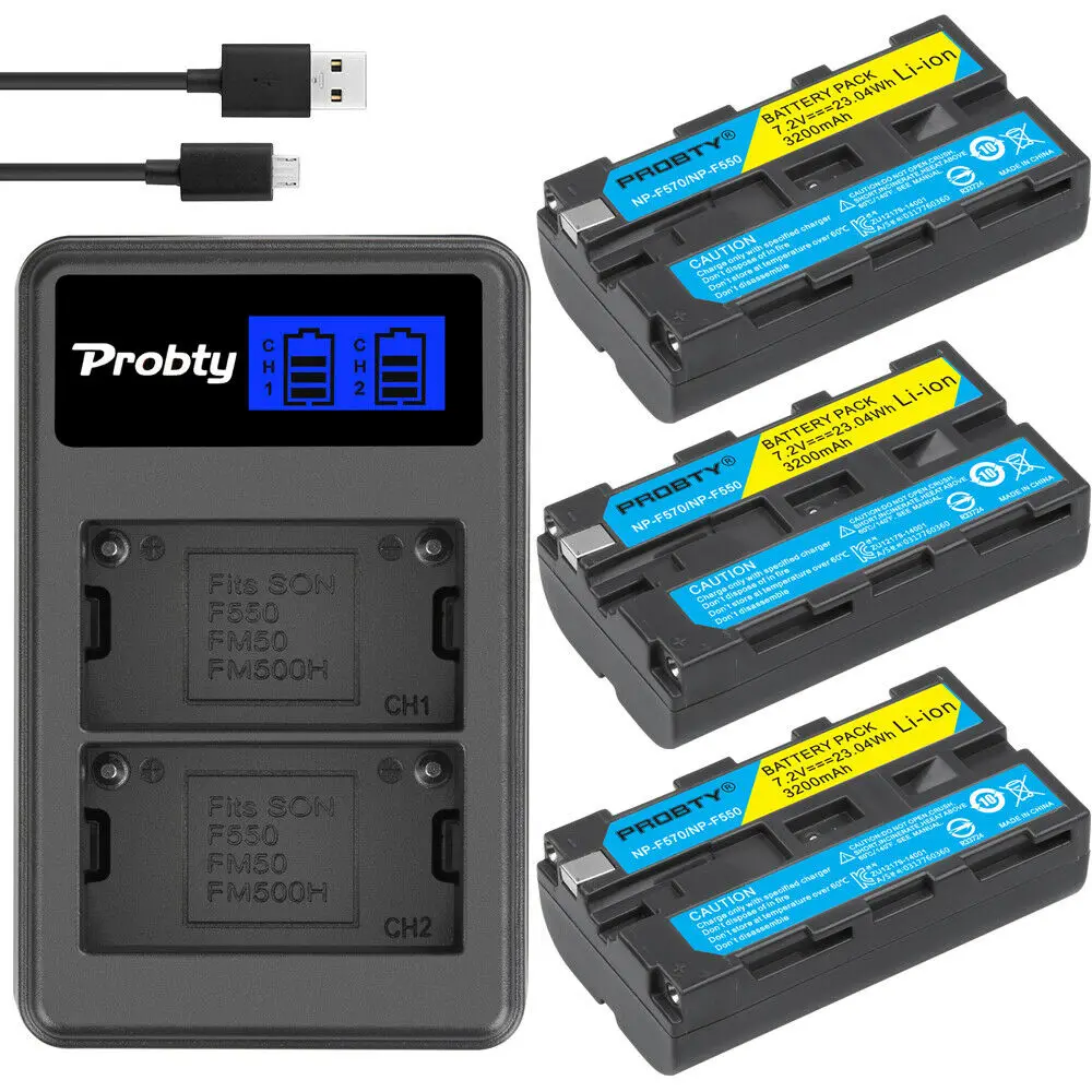 

NP-F330 NP-F550 Battery & amp Charger for Sony NP-F570 NP-F750 NP-F960 F970 F770 Led Light Monitor Camera Slider