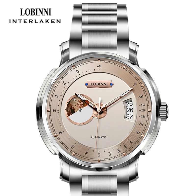 LOBINNI أفضل العلامات التجارية الفاخرة الرجال الساعات ميوتا حركة التلقائي الميكانيكية الرجال ساعة الياقوت الزجاج مقاوم للماء الساعات
