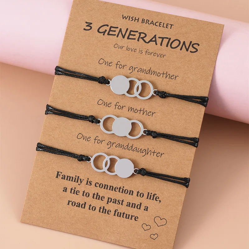 New Wish Card Bracelet Stainless Steel Parent-child Card Bracelet 3-pcs Sets Jeweley