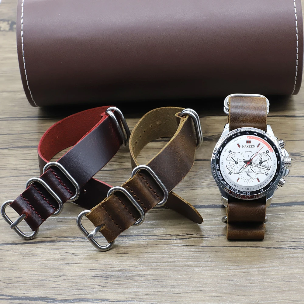 Genuine Leather Watch Band 18mm 20mm 22mm 24mm Watch Strap Seat Belt  Green Black Red Blue Coffee for Men Watch