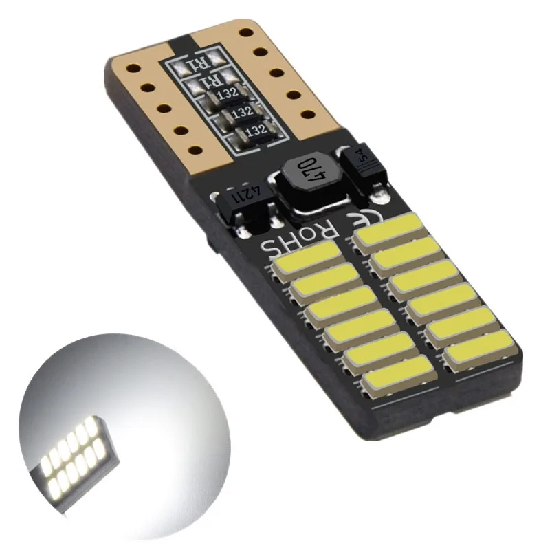 

2pcs Led Decoding Constant Current Width Indicator T10 4014 24smd License Plate Light Reading Lamp 12V Led Light white