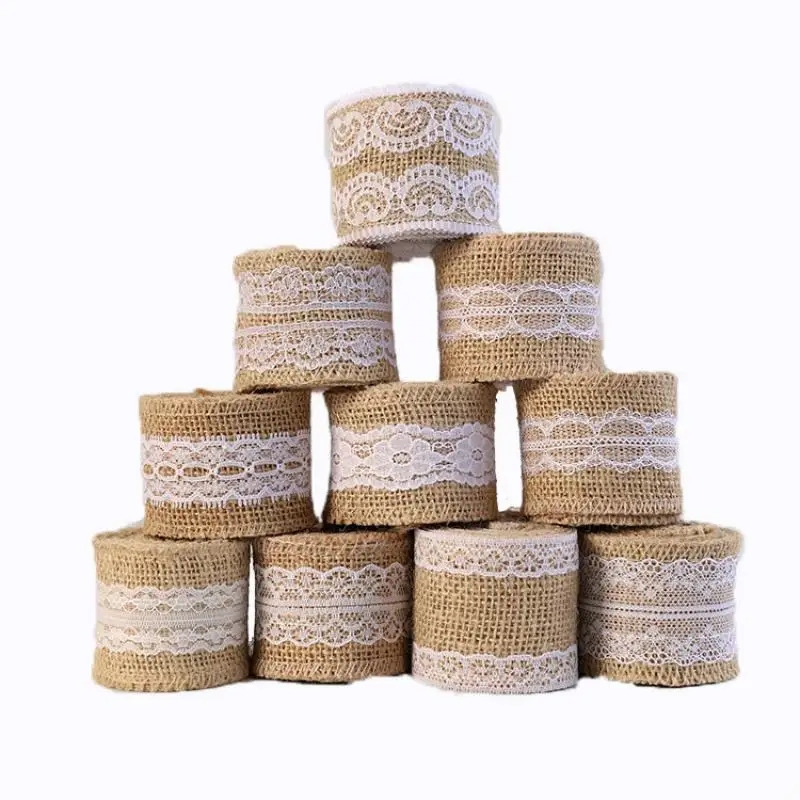 Lunghezza 2m tela di lino naturale Gadget di iuta forniture per feste per eventi tovaglia da tavola tovaglia da tavola in pizzo di natale Runner 5cm