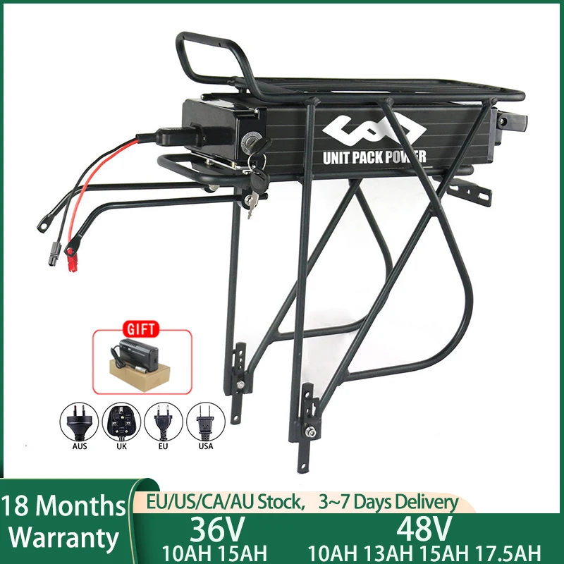 48V 36V Rear Rack eBike Battery 18650 Lithium Pack with Double Layer Luggage for 1000W 750W 500W 24-28 inch Motor VAT-free