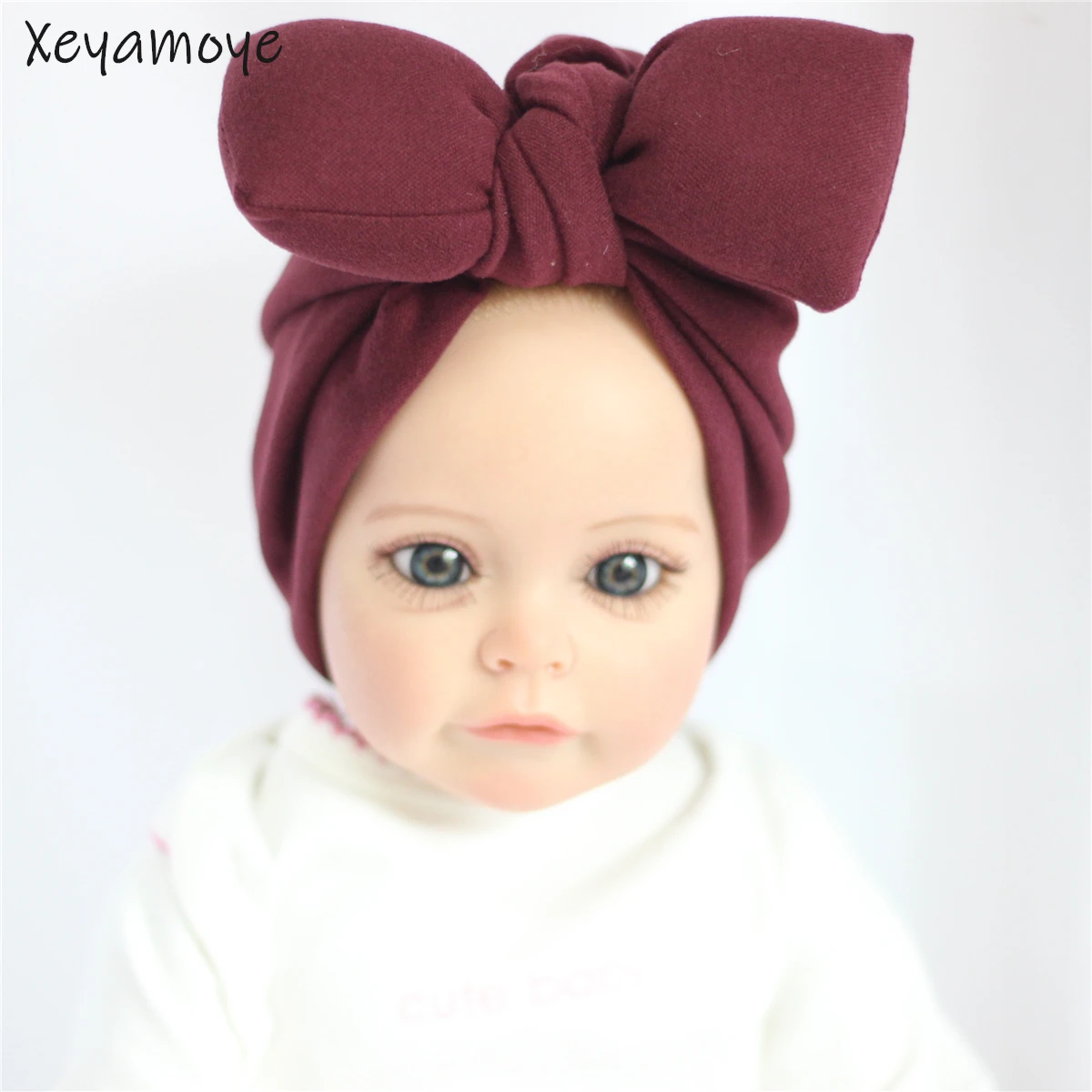 

Cotton-filled Large Bow Newborn Turban Baby Bonnet Cap Solid Color Warm Infant Toddler Beanies Turban Head wrap Baby Accessories