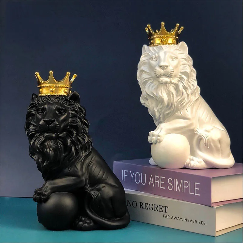 

Resin Crown Lion King Animal Statue Figurine Feng Shui Successful Career Luck Fortune Charm Good Health Decor Gift