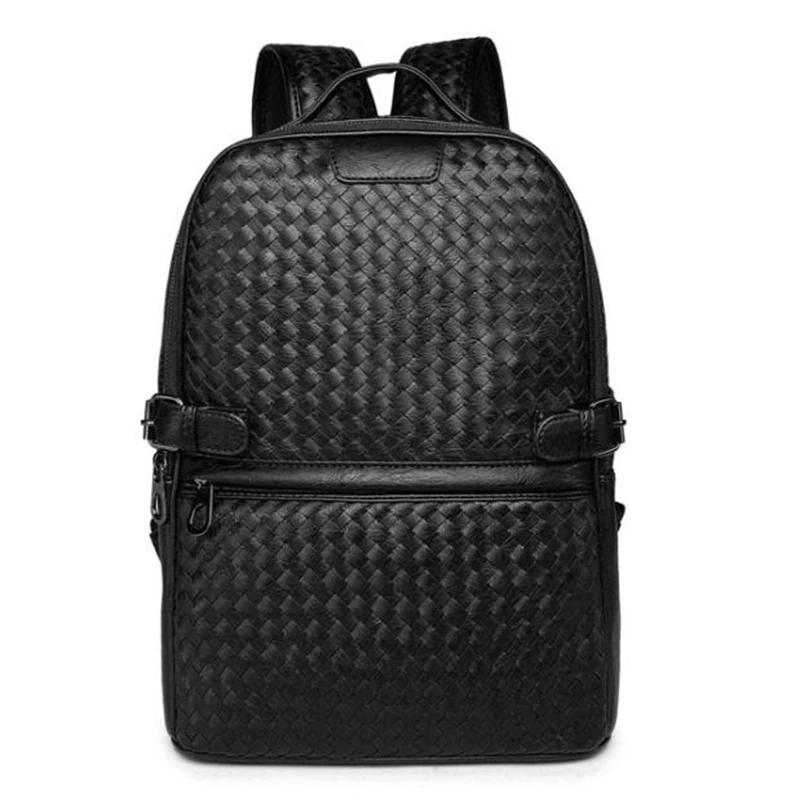 Men Backpack Vintage Casual Leisure Weaving Soft Leather Sheepskin Laptop Women Men Backpack Male Travel Bags