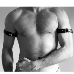 Mężczyźni Sexy PU Leather Armband fetysz Gay pasy uprzęży regulowany BDSM Bondage ciała klatka ramię pierścienie erotyczne Rave Cosplay Clubwear