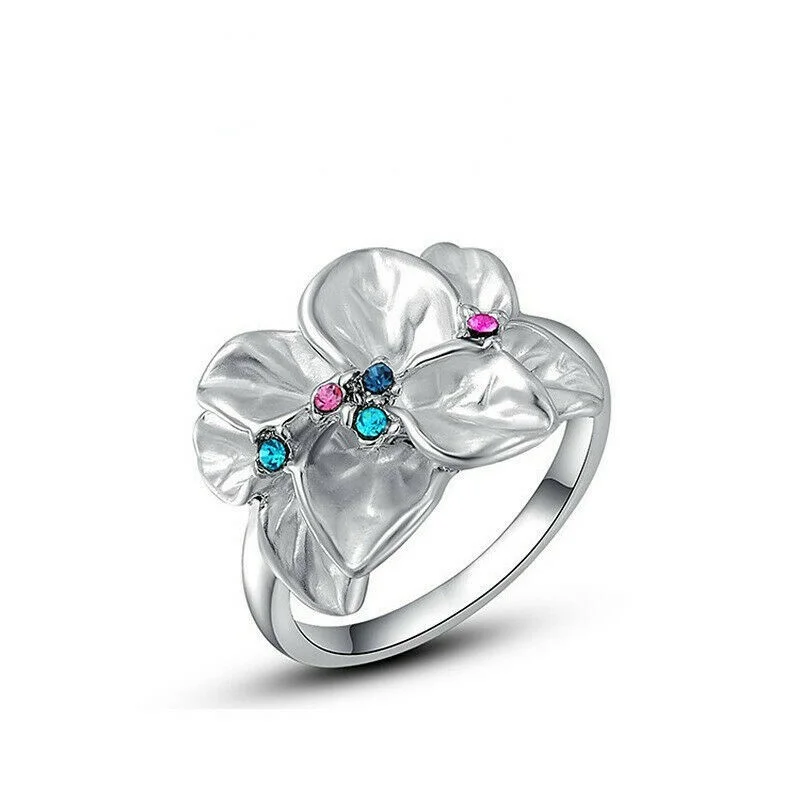 Women\'s Beautiful Multiple Petals Fashion Silver/Rose Gold Plated Jewelry Gift Party Ring Size 6-10