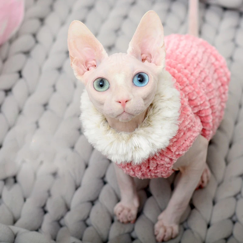 Cat Clothes Winter Warm Handmade Soft Cats Knitted Sweater Outfit Sphynx Cat Hoodies Pullover Sphinx Kitten Clothes Cat Supplies