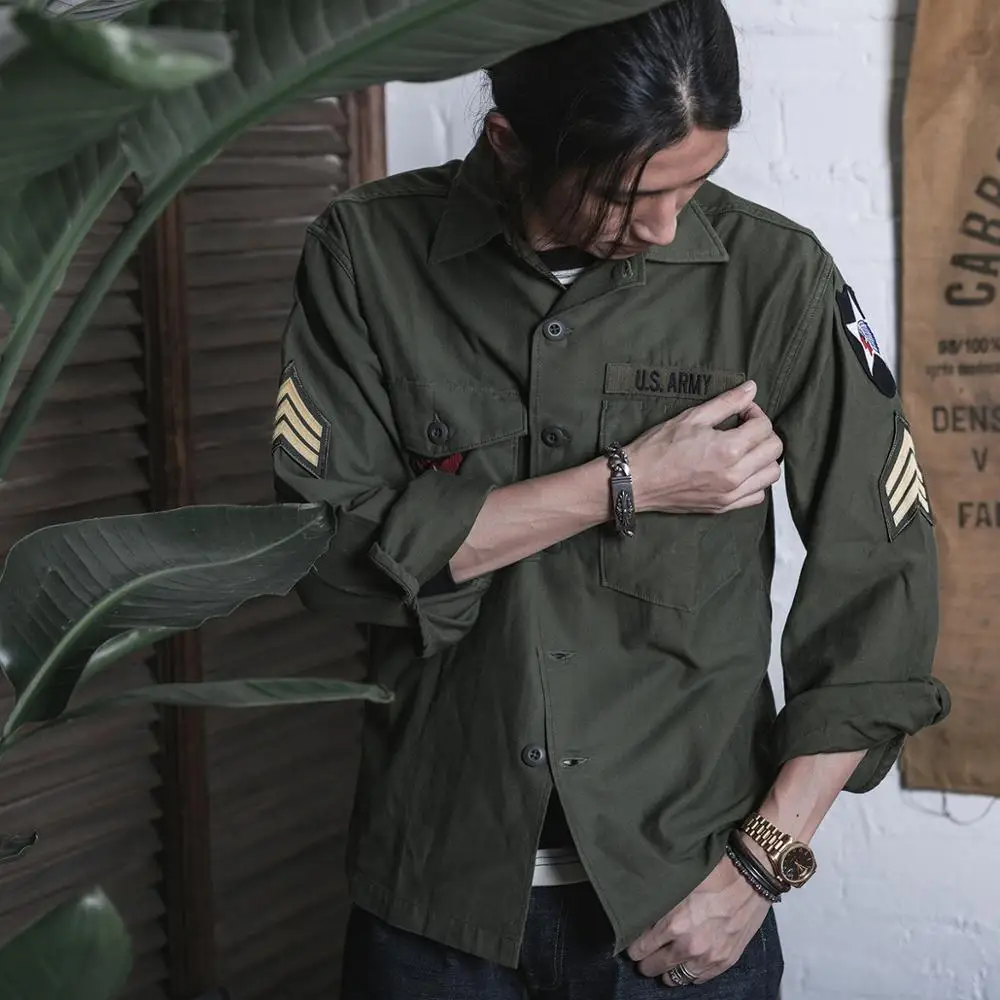 NON STOCK OG-107 Utility Shirt Vintage Style Sateen Cotton Fatigue Shirt Button Up