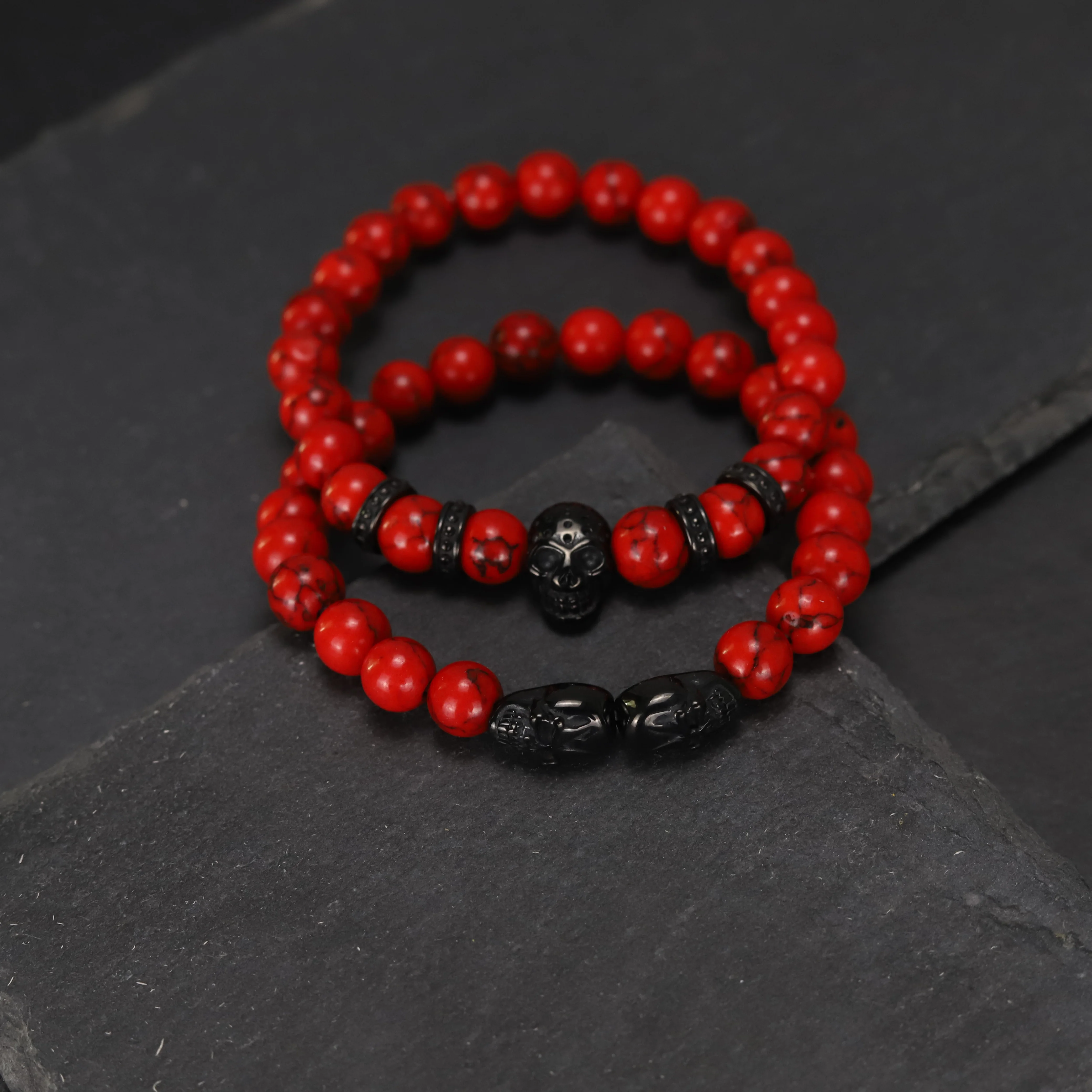 

Искусственные красные линии, бусины из натурального камня, роскошные подвески в виде черепа из нержавеющей стали, мужской браслет для мужчин, браслеты, ювелирные изделия
