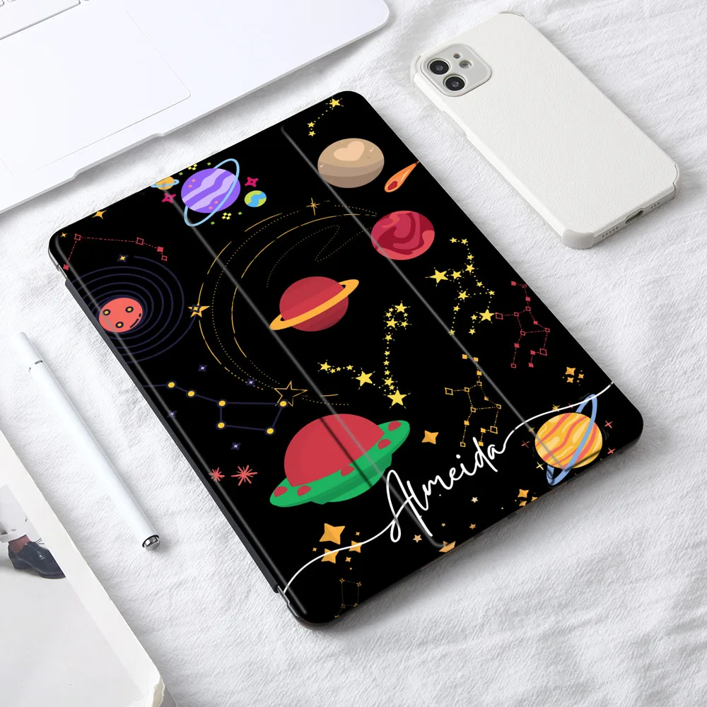 

Custom Name Planet Black Case for iPad 10.9 Air 4 10.5 5th 6th 10.2 9th 8th 7th 12.9 iPad Pro Mini 4 5 6 Smart Wake up Cover