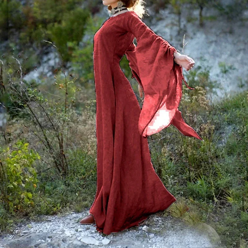 Vestido medieval renascentista, vestido longo, traje longo de manga longa, para cosplay