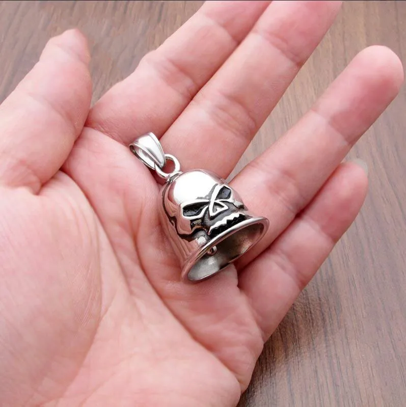 Trend Punk Silver Color Imp Skull Bell Pendant Necklace for Men's Hip Hop Rock Punk Rider Pendant Vintage Jewelry Gift