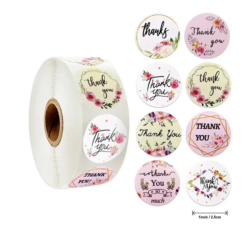 

500/50pcs thank you stickers labels for gift package sealing pink and black labels sticker round adhesive stationery sticker