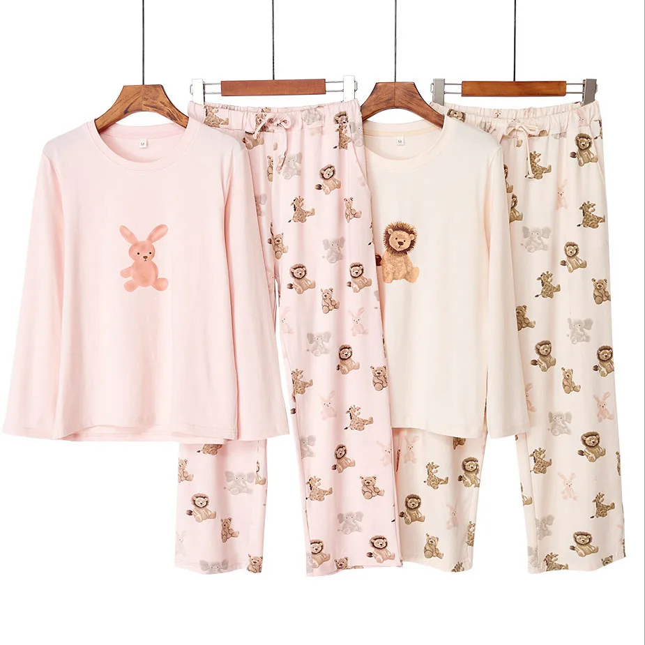 

Cute Cartoon 2PCS Pajamas Set Casual Modal Long Sleeve Nightwear Women Sleepwear Loose Pyjamas Intimate Lingerie Soft Homewear