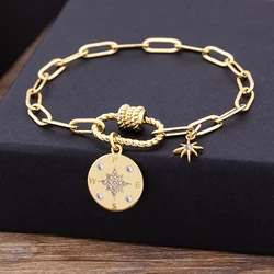 Nidin Fashion Luxury 17 Styles Link Chain Star Pendants Bracelet for Women Men Copper Zircon Gold Color Rhinestone DIY Jewelry
