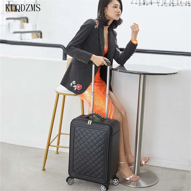 KLQDZMS 16’’18’20’’24 Inch New Women\'s Luxury Rolling Luggage Set PVC Fashion Suitcase On Wheels PU Personalized Suitcase