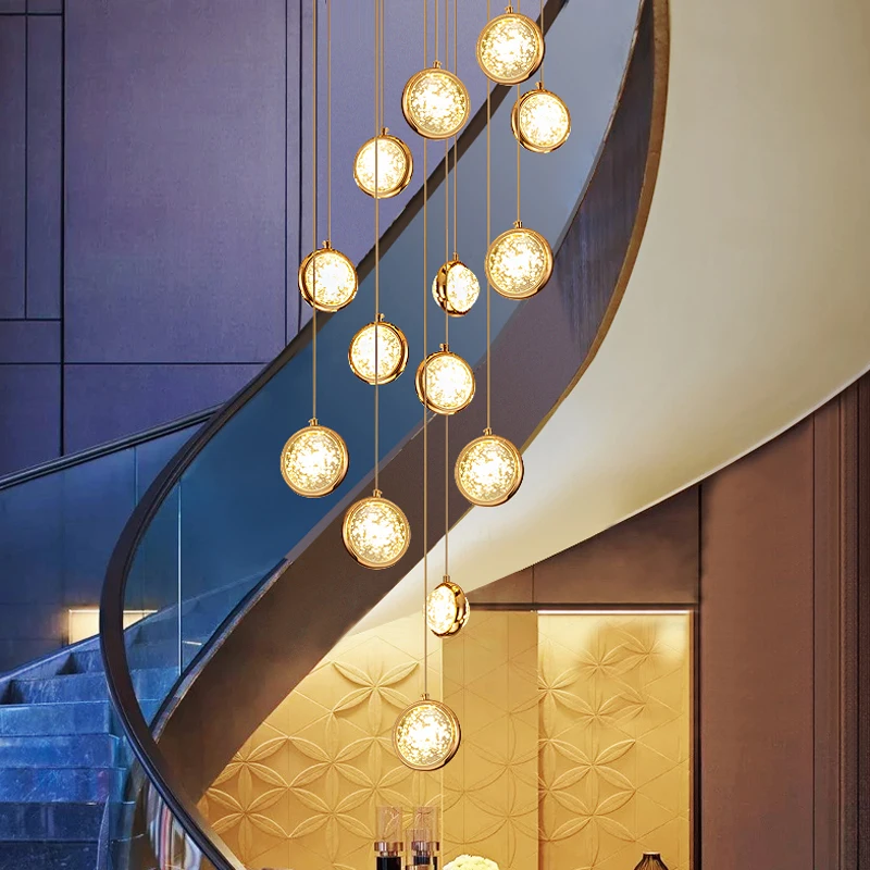 

Modern led chandelier golden staircase large long line hanging crystal chandelier attic living room luxury lighting Chandelier