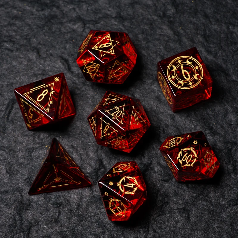 Resin Red Dice Platonic Geometry Set Stone Magic Matrix Symbol Polyhedral Dice Star Sign Cthulhu Dice For D&D RPG Board Games