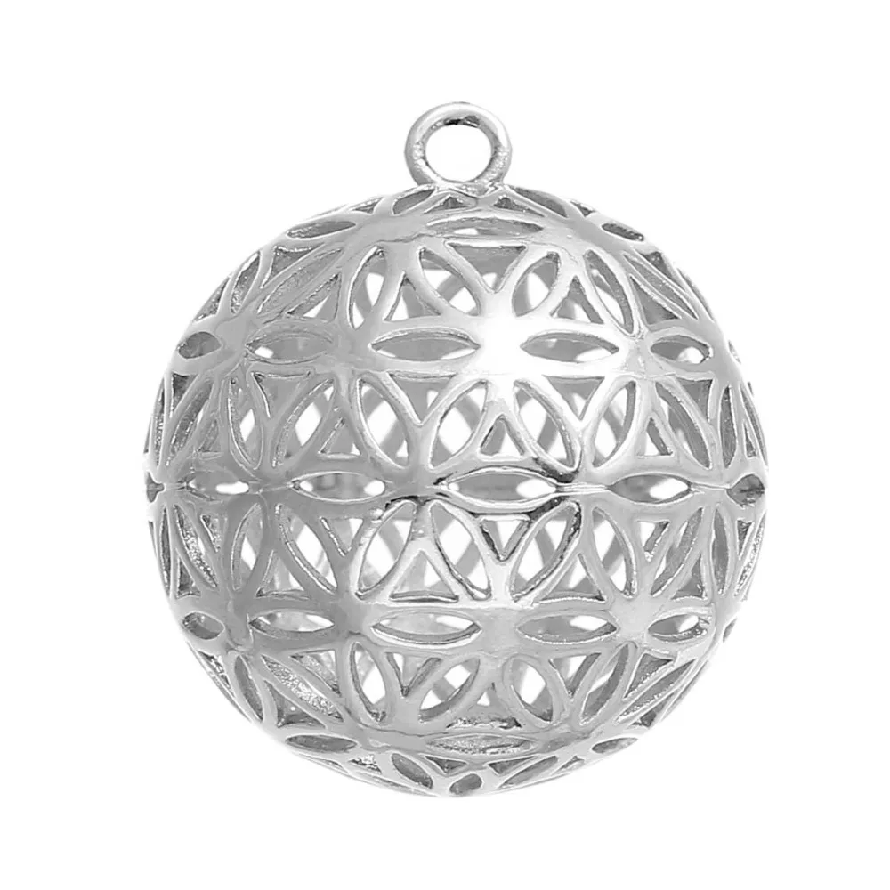 New Fashion Copper Flower Of Life Charms Pendants Round Gold Color Hollow Carved For DIY Making 28mm(1 1/8\