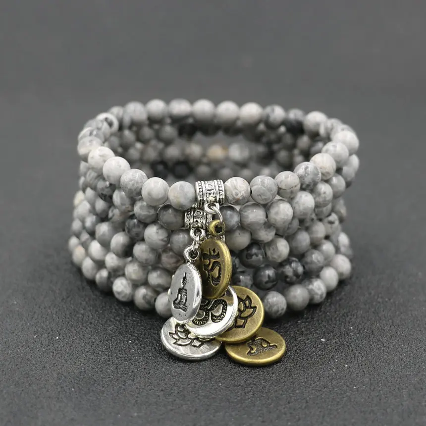 Natural Stone 6mm Beaded Men Lotus Buddha OM Charm Bracelets For Couples 6 Styls Hip Hop Gold Bracelet Bileklik