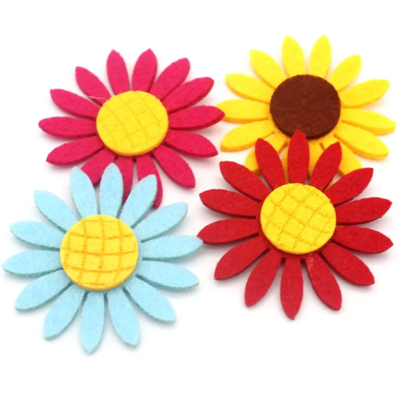 4/6cm Mix Sunflower Patches Stick-on Fabric Pads Flower Felt Fabric Pad DIY for Scrapbooking Wedding Decors Clothing Accessories