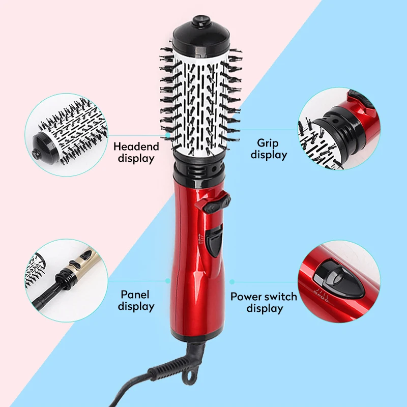 2 In 1 Rotating Brush Hot Air Styler Comb Curling Iron Roll Styling Brush Hair Dryer Blow With Nozzles 2 Speed & 3 Heat Setting