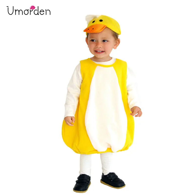 Umorden 1-3T 3-4T Kleine Gele Eend Kostuum voor Baby Meisjes Jongens Baby Peuter Halloween Purim Fantasia Outfit Vest Fluwelen