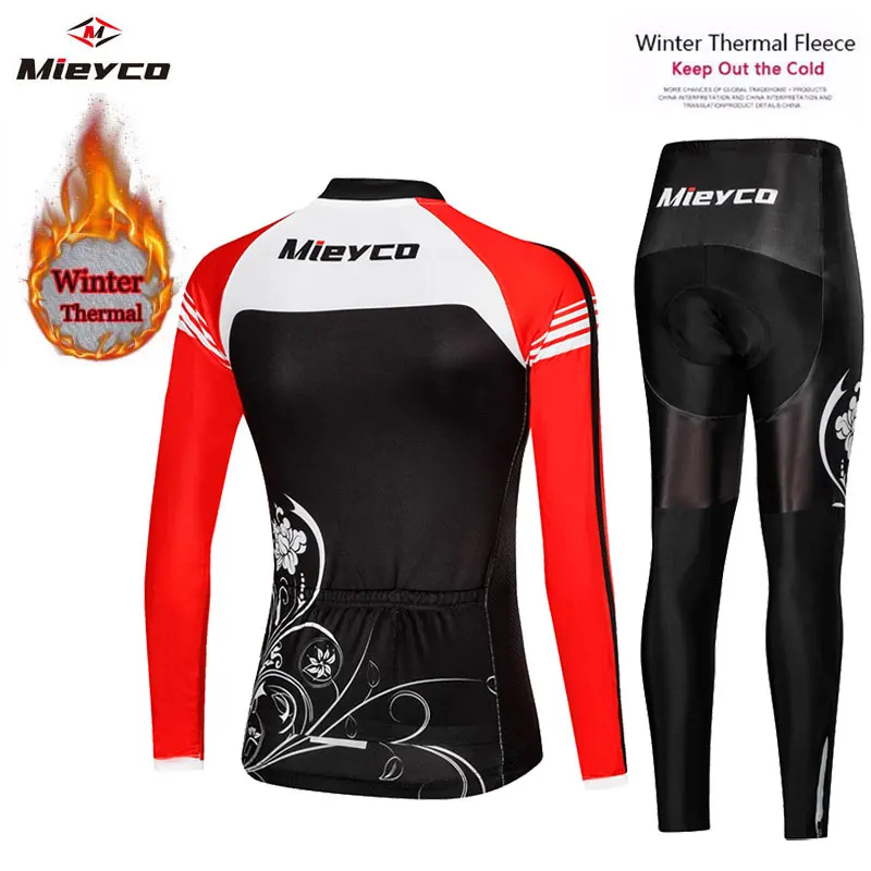 Thermal Fleece Cycling Clothes for Women, Long Sleeve Jersey Suit, Outdoor Riding Bike MTB Clothing, Bib Pants Set, Pro Team