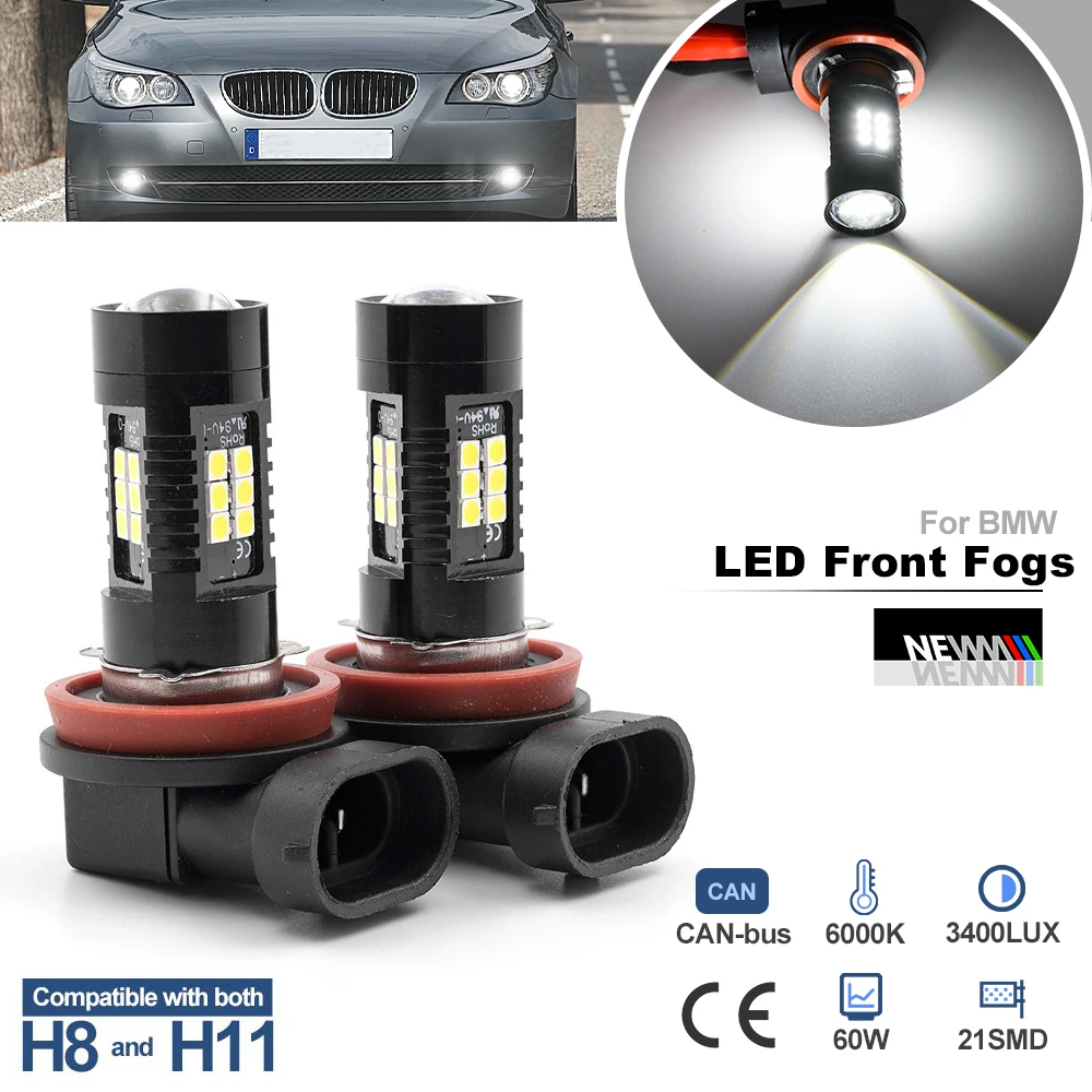 2x LED H8 H11 Lampu Kabut untuk BMW 5 Series E60 2003-2010 E61 Touring 2005-2010 Canbus Bimer Headlight Tidak Berkedip Lampu Berkendara