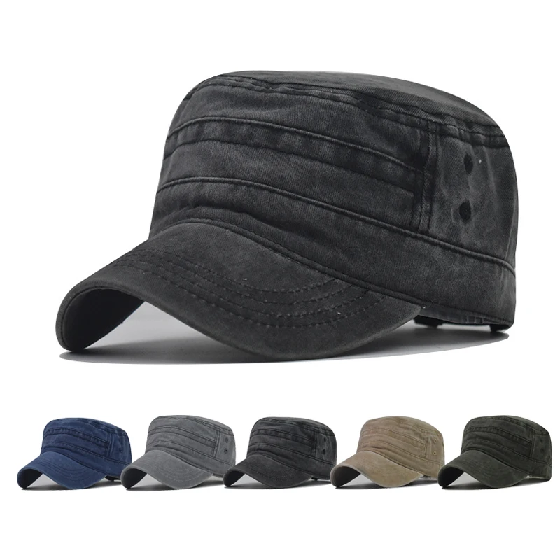 

Military cap Men's cap Wash the hat Sun hat Flat top hat Spring autumn hat Fashionable man hat Outdoor Leisure Decorated hats