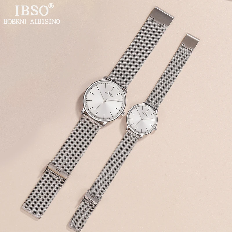 IBSO Brand Couple Quartz Watch Set with Box Simple Wristwatch for Women and Women Valentine\'s Day Present Birthday Gift