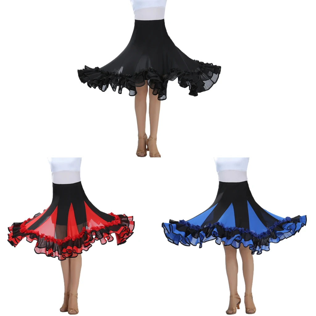 Women\'s Dance Skirt Red Ballroom Flamenco Standard Dress Black Waltz Party Smooth Swing Long dress Clothes