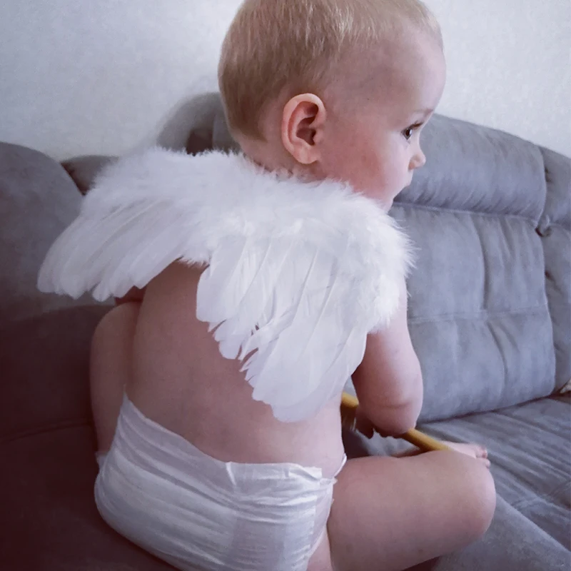 Mini asas de pena de anjo para bebê recém-nascido, suspensão criativa foto adereços, pena branca vintage, natal e ano novo