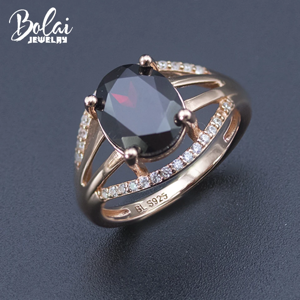 

Bolai 100% Natural Black Garnet Ring 925 Sterling Silver Rose Gold Color 10*8mm Gemstone Fine Jewelry for Women Mother's day