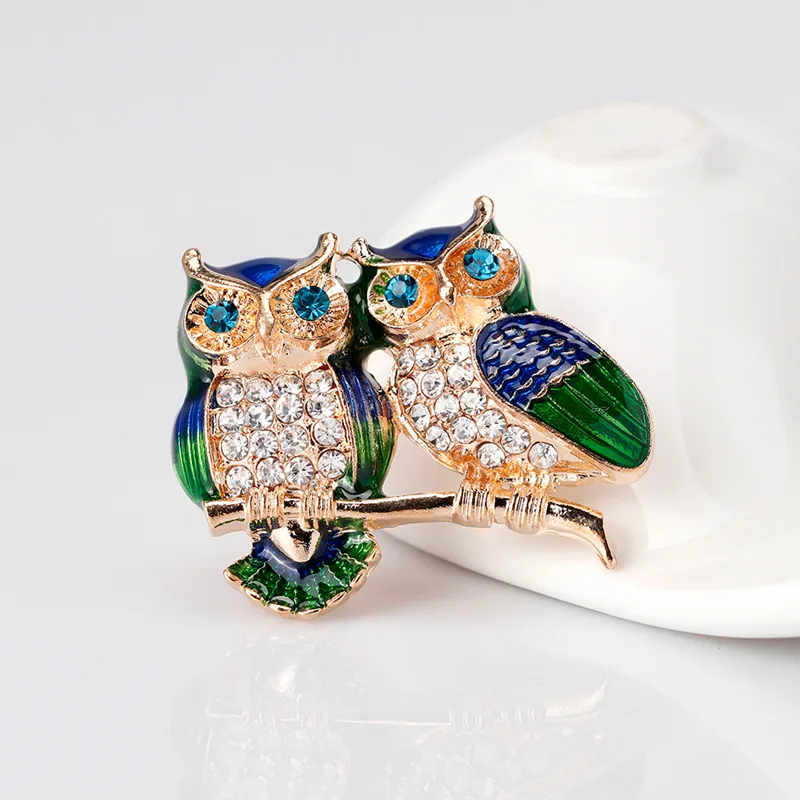 Rinhoo Vivid Cute Owl Brooches Pins For Women Men Enamel Bird Branch Fashion Coat Dress Lapel Pins Unisex Party Jewelry Gifts