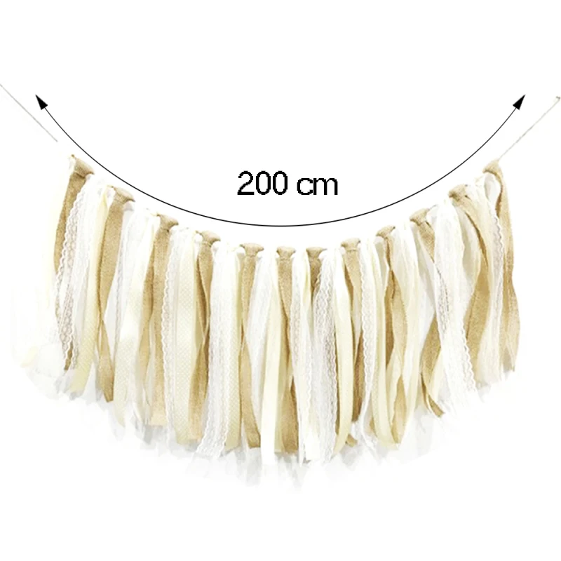 Drapeaux de banderole en dentelle, bannière en tissu de Jute Vintage, en toile de Jute rustique, drapeau de fête de mariage, décoration de réception-cadeau pour bébé